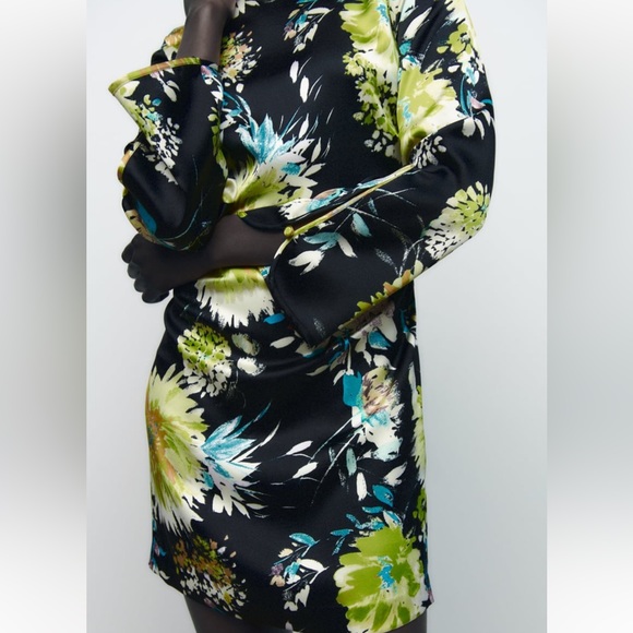 ZARA GATHERED PRINTED DRESS MULTICOLORED SIZE XS NWT - Picture 5 of 8